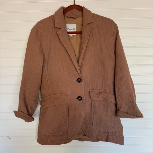 Madewell Larsen Women’s XS Brown Cotton Linen Blend Relaxed LIned Vented Blazer - Picture 2 of 13
